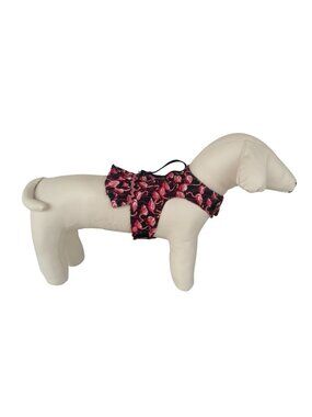 Handmade Small Dog Adjustable Dress Outfit w Harness Flamingo Black Pink Print